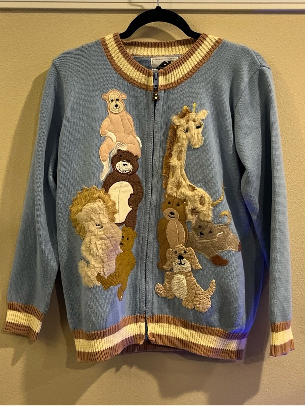 Kids Light Blue Animal Appliqué Zip-Up Cardigan Jacket